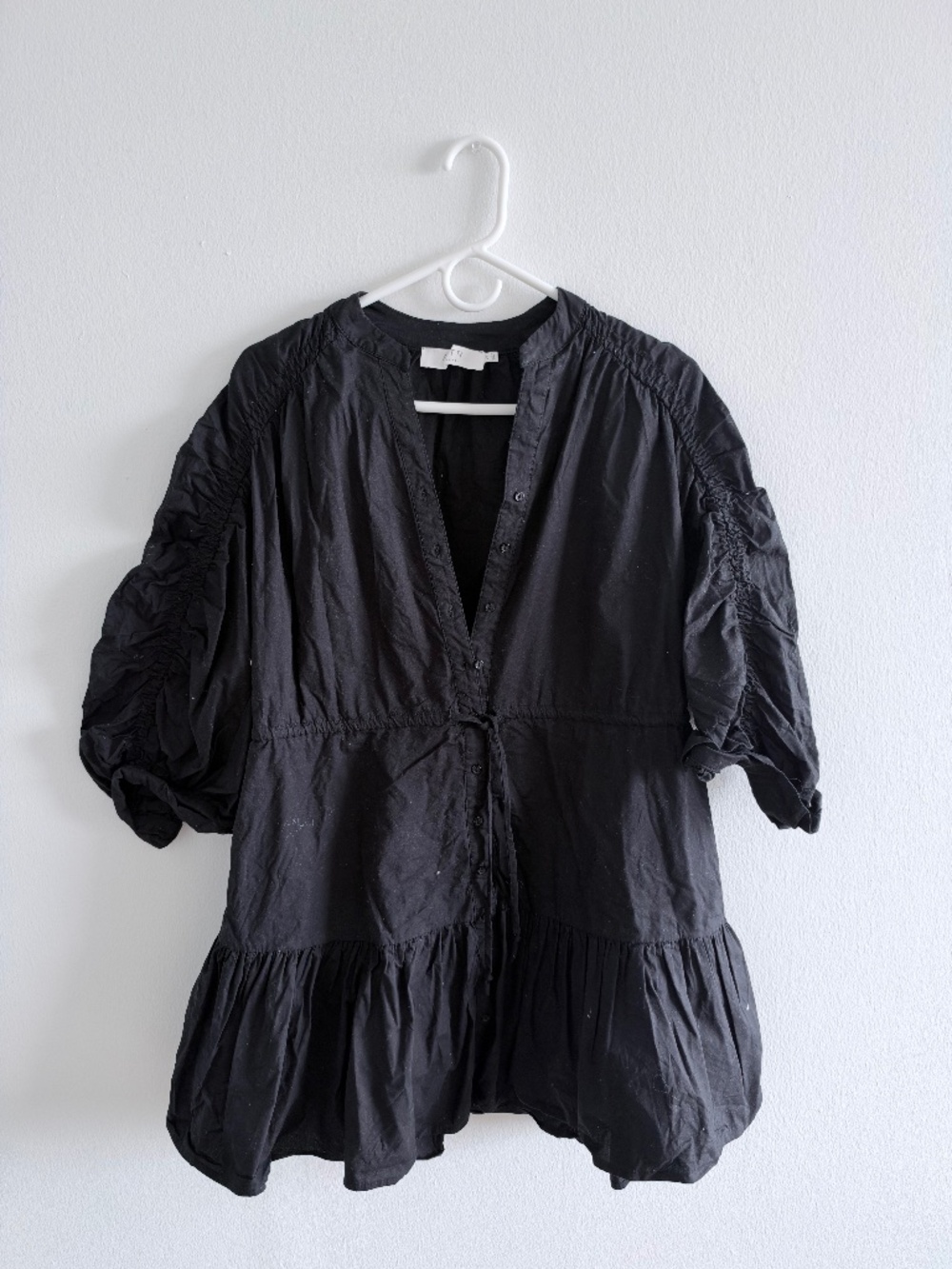 ASTR The Label Black Ruched Sleeve Tiered Mini Dress